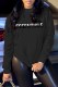 Black Casual Print Letter O Neck Tops