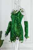 Green Christmas Day Sexy Party Sequins Patchwork Costumes