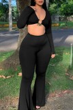 White Sexy Casual Solid Patchwork V Neck Long Sleeve Two Pieces