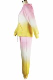 Yellow Casual Gradual Change Letter Hooded Collar Long Sleeve Two Pieces
