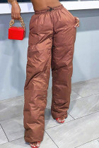 Dark Brown Casual Street Solid Patchwork High Waist Straight Solid Color Bottoms