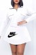 White Street Print Letter Zipper Collar Long Sleeve Two Pieces