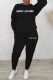 Black Casual Print Letter O Neck Long Sleeve Two Pieces