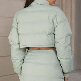 Cyan Casual Street Solid Patchwork Draw String Zipper Collar Outerwear