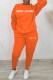 Orange Casual Print Letter O Neck Long Sleeve Two Pieces