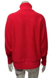 Red Casual Solid Embroidered Patchwork Turtleneck Tops