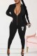 Black Sexy Print Letter Zipper Collar Jumpsuits