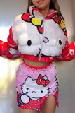 Red Sweet Print Patchwork Zipper Long Sleeve Two Pieces