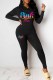 Black Casual Print Letter Hooded Collar Long Sleeve Two Pieces