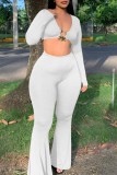 White Sexy Casual Solid Patchwork V Neck Long Sleeve Two Pieces