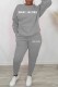 Grey Casual Print Letter O Neck Long Sleeve Two Pieces