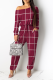 Red Casual Print Leopard Patchwork One Shoulder Harlan Jumpsuits