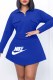 Blue Street Print Letter Zipper Collar Long Sleeve Two Pieces