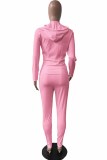 Pink Casual Print Letter Hooded Collar Long Sleeve Two Pieces