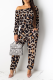 Leopard Print Casual Print Leopard Patchwork One Shoulder Harlan Jumpsuits