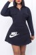 Black Street Print Letter Zipper Collar Long Sleeve Two Pieces