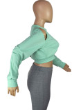 Light Green Casual Solid Hollowed Out Patchwork O Neck Tops