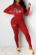 Red Casual Print Letter Hooded Collar Long Sleeve Two Pieces