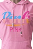 Pink Casual Print Letter Hooded Collar Long Sleeve Two Pieces