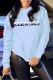 Light Blue Casual Print Letter O Neck Tops