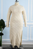 Apricot Casual Slit Mandarin Collar Dresses