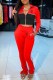 Red Casual Print Patchwork Letter Zipper Collar Long Sleeve Two Pieces