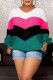 Rose Red Green Casual Solid Patchwork V Neck Tops