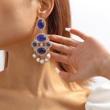 Blue Casual Daily Party Geometric Patchwork Rhinestone Earrings