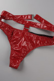 Red Sexy Living Solid Hollowed Out Patchwork Backless Lingerie