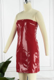 Burgundy Sexy Solid Backless Strapless Sleeveless Dress Dresses