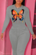 Grey Street Daily Butterfly Print Patchwork O Neck Tops