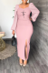 Pink Street Print High Opening Square Collar Pencil Skirt Dresses