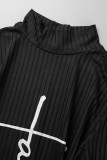 Grey Casual Print Patchwork Slit Half A Turtleneck Long Sleeve Two Pieces