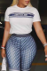 White Casual Vintage Print Patchwork O Neck T-Shirts