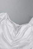White Sexy Solid Patchwork Backless Fold Off the Shoulder Long Sleeve Dresses