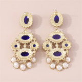 Blue Casual Daily Party Geometric Patchwork Rhinestone Earrings