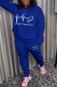 Blue Casual Print Basic O Neck Long Sleeve Two Pieces