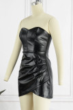 Brown Sexy Solid Patchwork Asymmetrical Strapless One Step Skirt Dresses