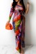 Colour Sexy Casual Print Bandage Slit Oblique Collar Long Sleeve Dresses