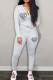 White Casual Print Patchwork Zipper Hooded Collar Long Sleeve Two Pieces