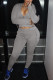 Grey Casual Solid Patchwork Hooded Collar Long Sleeve Two Pieces