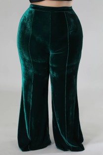 Ink Green Casual Solid Patchwork Plus Size Trousers