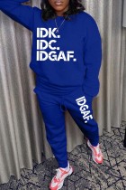 Blue Casual Letter Print Basic O Neck Long Sleeve Two Pieces