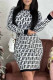 Black Casual Letter Patchwork O Neck One Step Skirt Dresses