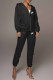 Black Sportswear Print Letter Hooded Collar Long Sleeve Two Pieces