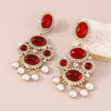 Blue Casual Daily Party Geometric Patchwork Rhinestone Earrings