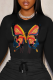 Black Street Daily Butterfly Print Patchwork O Neck Tops