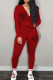 Red Casual Print Patchwork Zipper Hooded Collar Long Sleeve Two Pieces