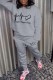 Grey Casual Print Basic O Neck Long Sleeve Two Pieces