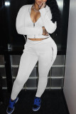 Grey Casual Solid Patchwork Hooded Collar Long Sleeve Two Pieces